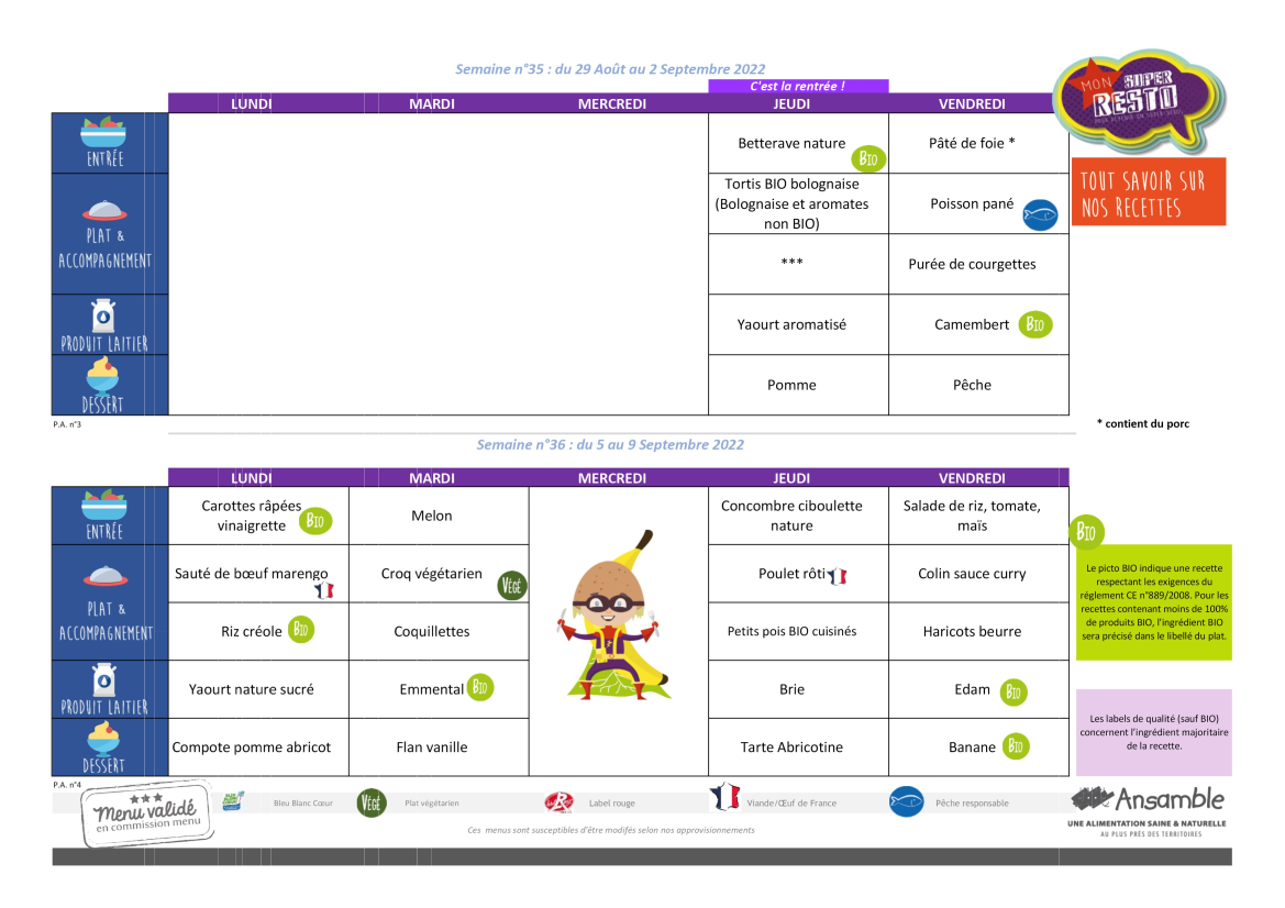 Menus mai 2022